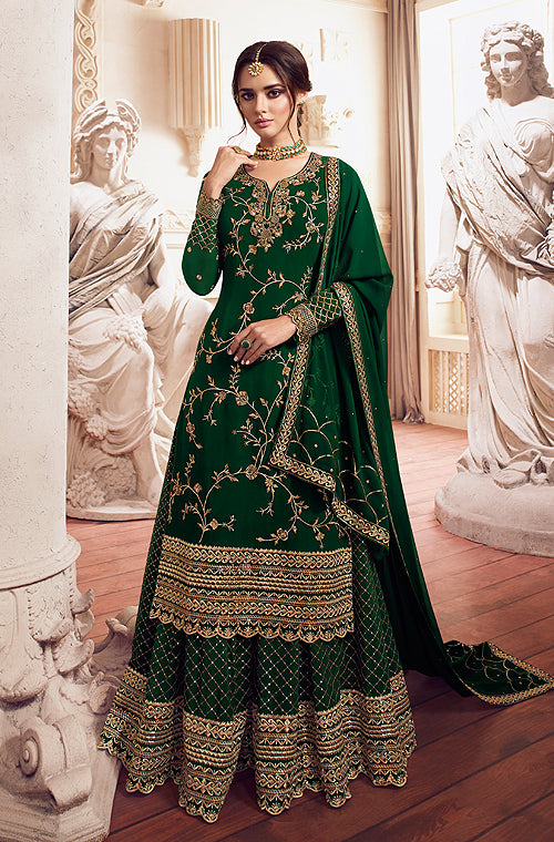 Dark Green Designer Embroidered ...